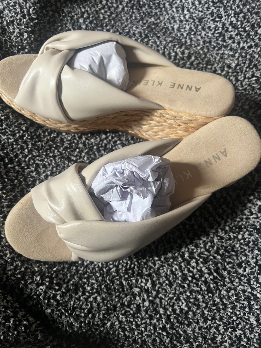 Anne Klein Beige Twisted Strap Espadrille Wedge Slides